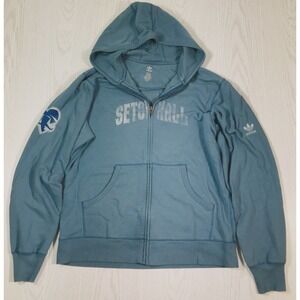 Seton Hall Hoodie Jacket Mens L Adidas Blue Full Zip Pockets Cotton Blend Y2K